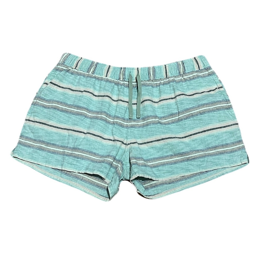 Patagonia Island Hemp Baggies Shorts 3” in Stripe Mine Green, Women’s size Large